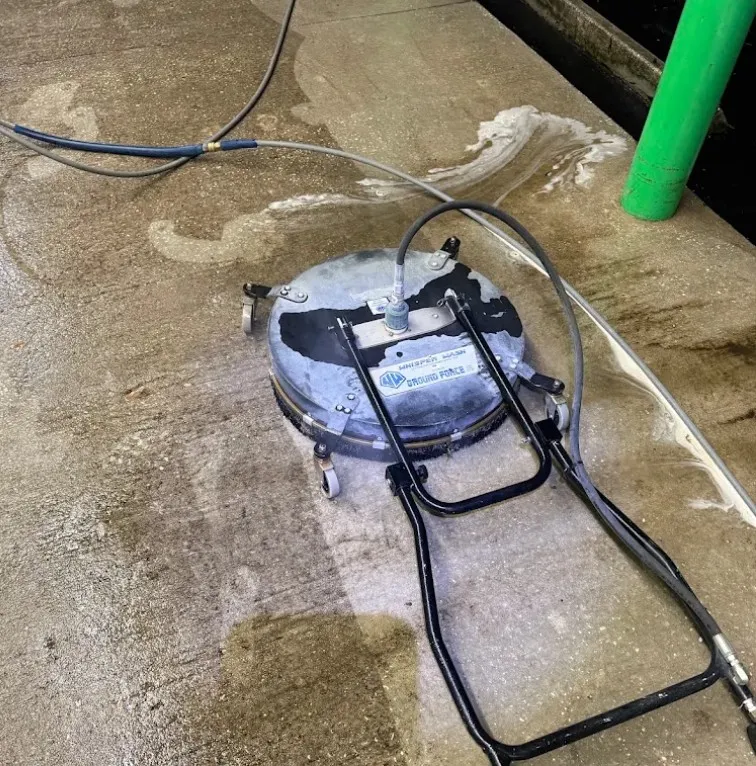 Surface cleaner leaving a clean path on commercial concrete in Melbourne, FL