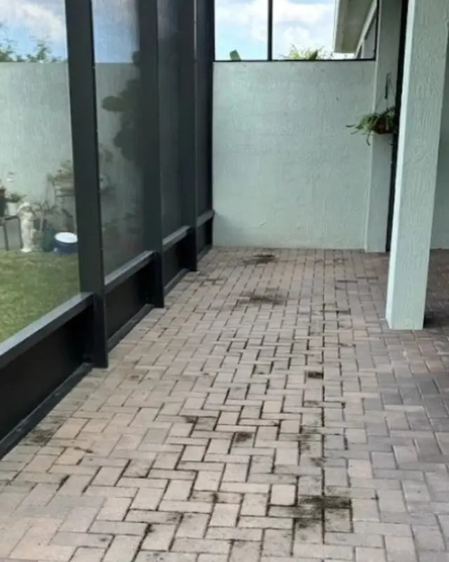 Paver pool deck in Melbourne, FL before cleaning